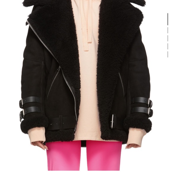 Acne studios suede lambskin shearling jacket in black size 34 - Picture 6 of 12
